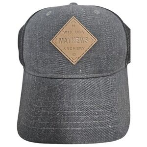 Mathews Archery Trucker Hat Charcoal Grey Black Mesh Snapback Leather Patch Cap‎